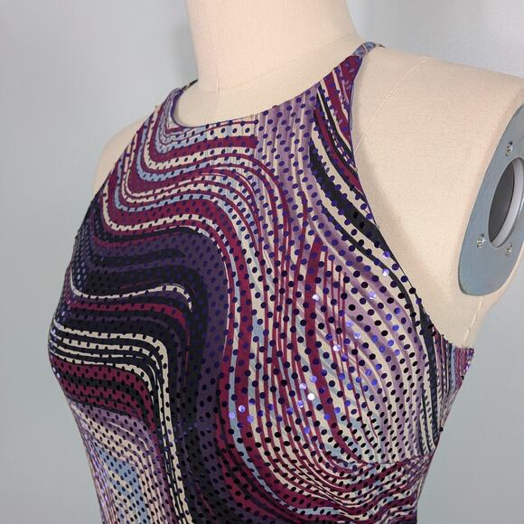 Vintage Y2K Mini Dress L Purple Black Bodycon Sequin Cocktail Going Out Club 90s - Picture 2 of 11